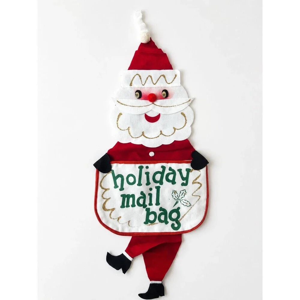 Vintage Felt Santa Clause Holiday Mail Bag Wall Hanging Japan Christmas Card